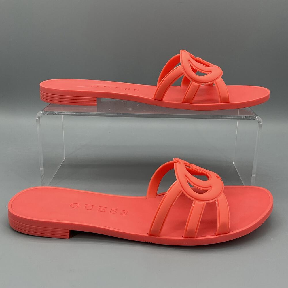 NEW Guess Women’s Elyho Jelly Cutout Logo Flat Sandals Orange Size 10M